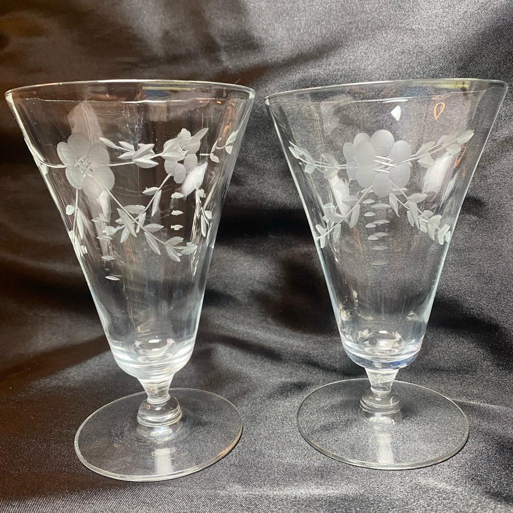 Vintage 1960’s Cut Crystal Stemmed Wine Glasses - set of two (2)